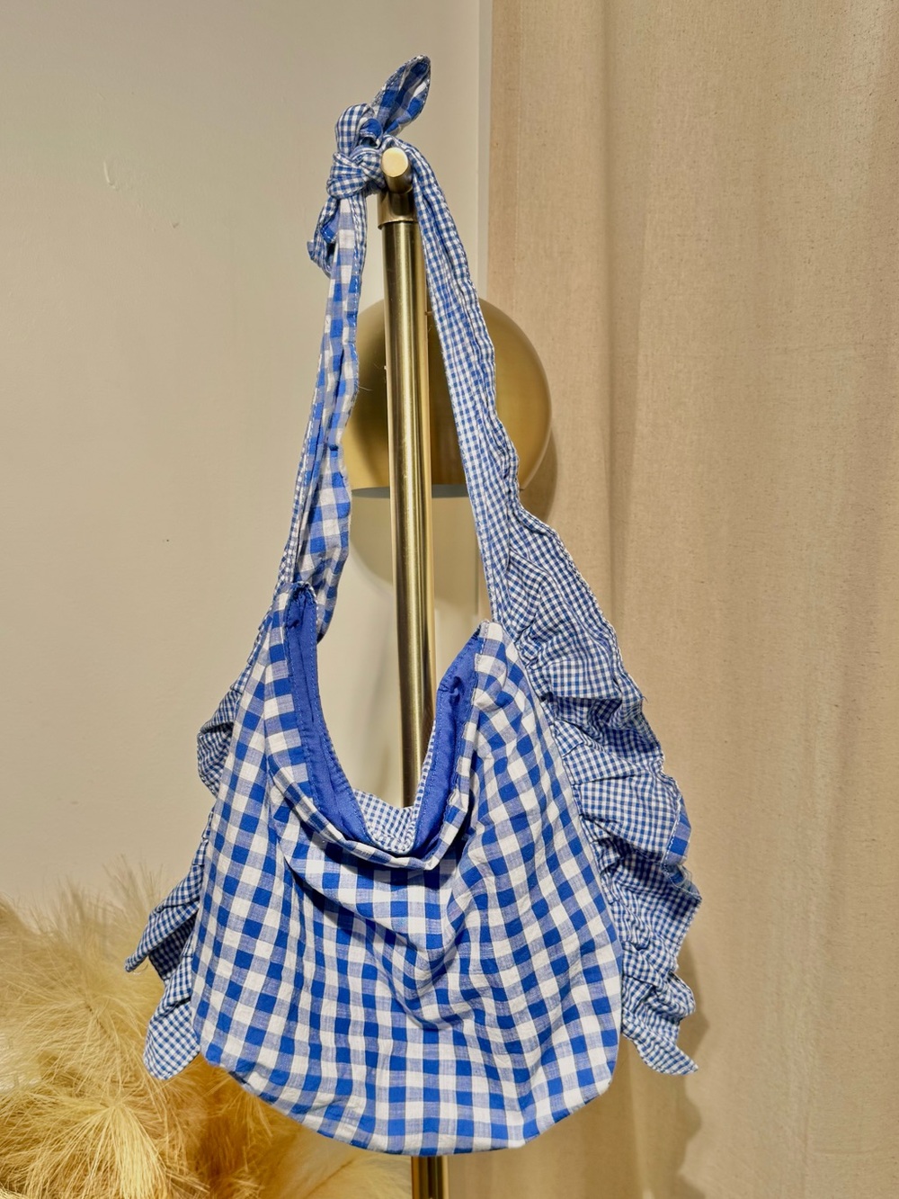 ZARA Girls Blue & White Gingham Organza Ruffle Bag - Rare!